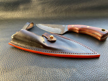 Load image into Gallery viewer, Wet molded leather which is hand dyed and hand finished to the highest standards. Handmade leather knife sheath which is fully hand stitched and hand finished to ensure the knife within is protected from the elements. We can design to our customer specifications to ensure you get a truly unique and bespoke item.www.leathercompositions.com