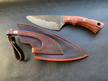 Load image into Gallery viewer, Wet molded leather which is hand dyed and hand finished to the highest standards. Handmade leather knife sheath which is fully hand stitched and hand finished to ensure the knife within is protected from the elements. We can design to our customer specifications to ensure you get a truly unique and bespoke item. www.leathercompositions.com