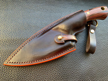 Load image into Gallery viewer, Wet molded leather which is hand dyed and hand finished to the highest standards. Handmade leather knife sheath which is fully hand stitched and hand finished to ensure the knife within is protected from the elements. We can design to our customer specifications to ensure you get a truly unique and bespoke item. www.leathercompositions.com