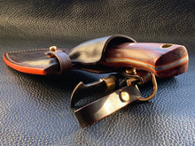 Load image into Gallery viewer, Wet molded leather which is hand dyed and hand finished to the highest standards. Handmade leather knife sheath which is fully hand stitched and hand finished to ensure the knife within is protected from the elements. We can design to our customer specifications to ensure you get a truly unique and bespoke item. www.leathercompositions.com