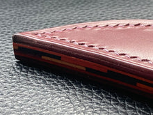 Load image into Gallery viewer, Full English bridle leather with unique welt made from multiple layers of leather to give a unique look. Handmade leather knife sheath which is fully hand stitched and hand finished to ensure the knife within is protected from the elements. We can design to our customer specifications to ensure you get a truly unique and bespoke item. www.leathercompositions.com