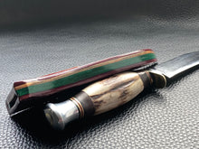 Load image into Gallery viewer, Full English bridle leather with unique welt made from multiple layers of leather to give a unique look. Handmade leather knife sheath which is fully hand stitched and hand finished to ensure the knife within is protected from the elements. We can design to our customer specifications to ensure you get a truly unique and bespoke item. www.leathercompositions.com