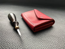 Load image into Gallery viewer, Ladies compact Italian leather purse, small enough to fit in your pocket and big enough to carry your cards and cash every day. Handmade without the use of any machines, meticulously hand stitched using a traditional saddle stitch. This purse is fully customisable in terms of leather, colour, thread and edge finish.www.leathercompositions.com