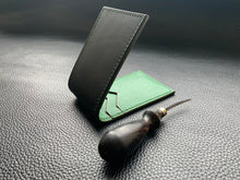 Load image into Gallery viewer, Handmade leather wallet is perfect for carrying your cards and looking stylish. Our handmade leather goods are completely UK made in our atelier using the finest leathers and traditional leather techniques, no machines are involved as our artisan hand stitches every items to ensure we produce luxury leather accessories to last a lifetime www.leathercompositions.com