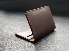 Load image into Gallery viewer, Handmade leather wallet is perfect for carrying your cards and looking stylish. Our handmade leather goods are completely UK made in our atelier using the finest leathers and traditional leather techniques, no machines are involved as our artisan hand stitches every items to ensure we produce luxury leather accessories to last a lifetime www.leathercompositions.com