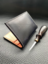 Load image into Gallery viewer, Handmade leather wallet is perfect for carrying your cards and looking stylish. Our handmade leather goods are completely UK made in our atelier using the finest leathers and traditional leather techniques, no machines are involved as our artisan hand stitches every items to ensure we produce luxury leather accessories to last a lifetime www.leathercompositions.com