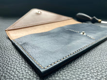 Load image into Gallery viewer, Shell cordovan and Italian leather ladies purse, handmade and hand stitched in our atelier by our time service artisan. Handcrafted to the highest quality using traditional leather making techniqueswww.leathercompositions.com