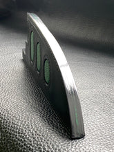 Load image into Gallery viewer, Black Lamport Leather outer and green stingray leather inserts, handmade leather knife sheath which is fully hand stitched and hand finished to ensure the knife within is protected from the elements. We can design to our customer specifications to ensure you get a truly unique and bespoke item.www.leathercompositions.com

